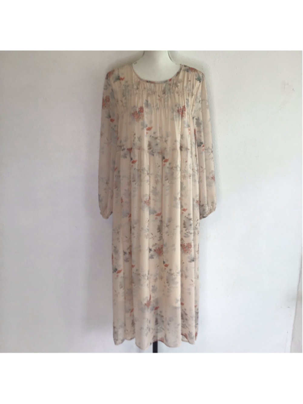 Dazy Women Elegant Long Sleeve Floral Beige Red Dress XL